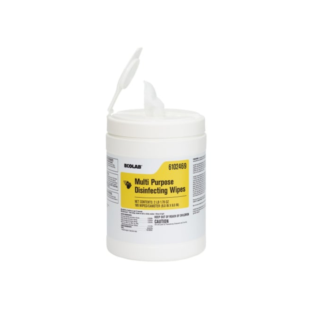 Ecolab® White Lemon Scent Multipurpose Disinfectant Wipes (6.88 in. x 6.69 in., 185 Wipes/PK, 6 PK/CS)
